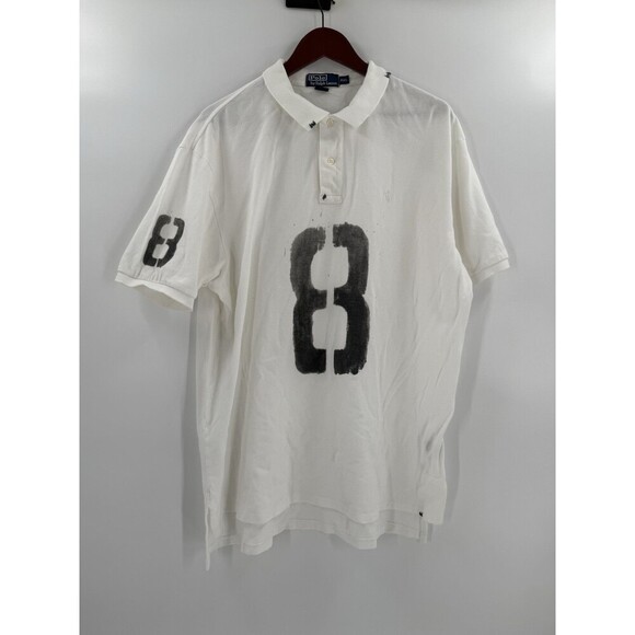 Polo Ralph Lauren White Polo 8 on Front and Sleeve Size XXLARGE Excellent UC - Picture 5 of 12